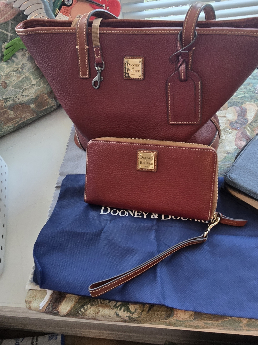Dooney & Bourke Pebble Leather Tote and Wristlet in Burgundy
